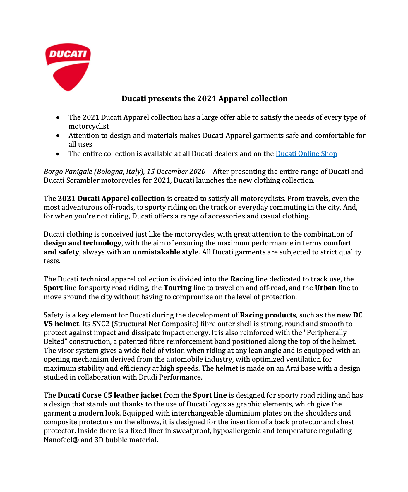 Ducati Press Release